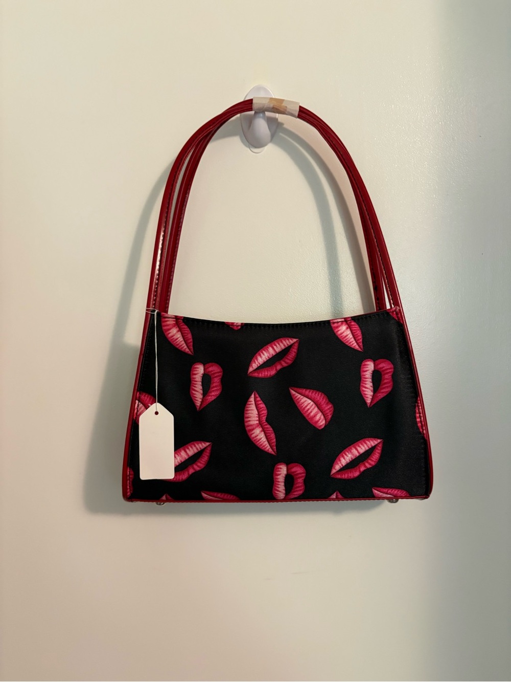 Y2K Adorable Red/Pink Kisses Shoulder Bag Black with Red Trim NEW!
